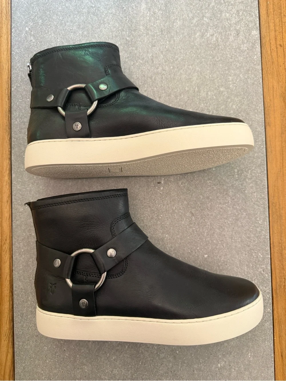 Frye Lena Harness Bootie Black Leather Platform Sneaker 8.5 NWOB